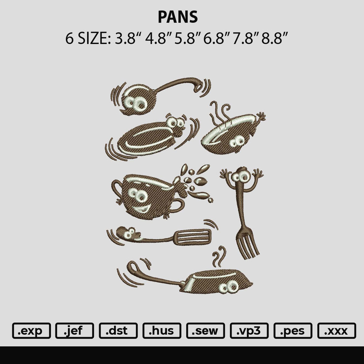 Pans Embroidery File 6 sizes