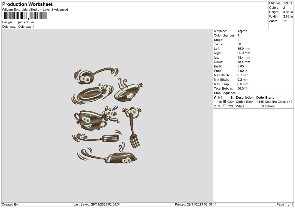 Pans Embroidery File 6 sizes