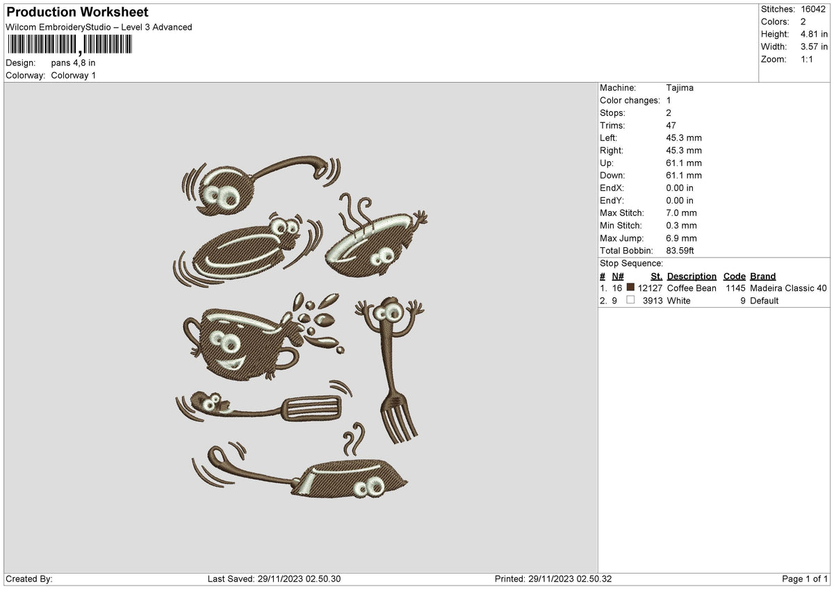 Pans Embroidery File 6 sizes