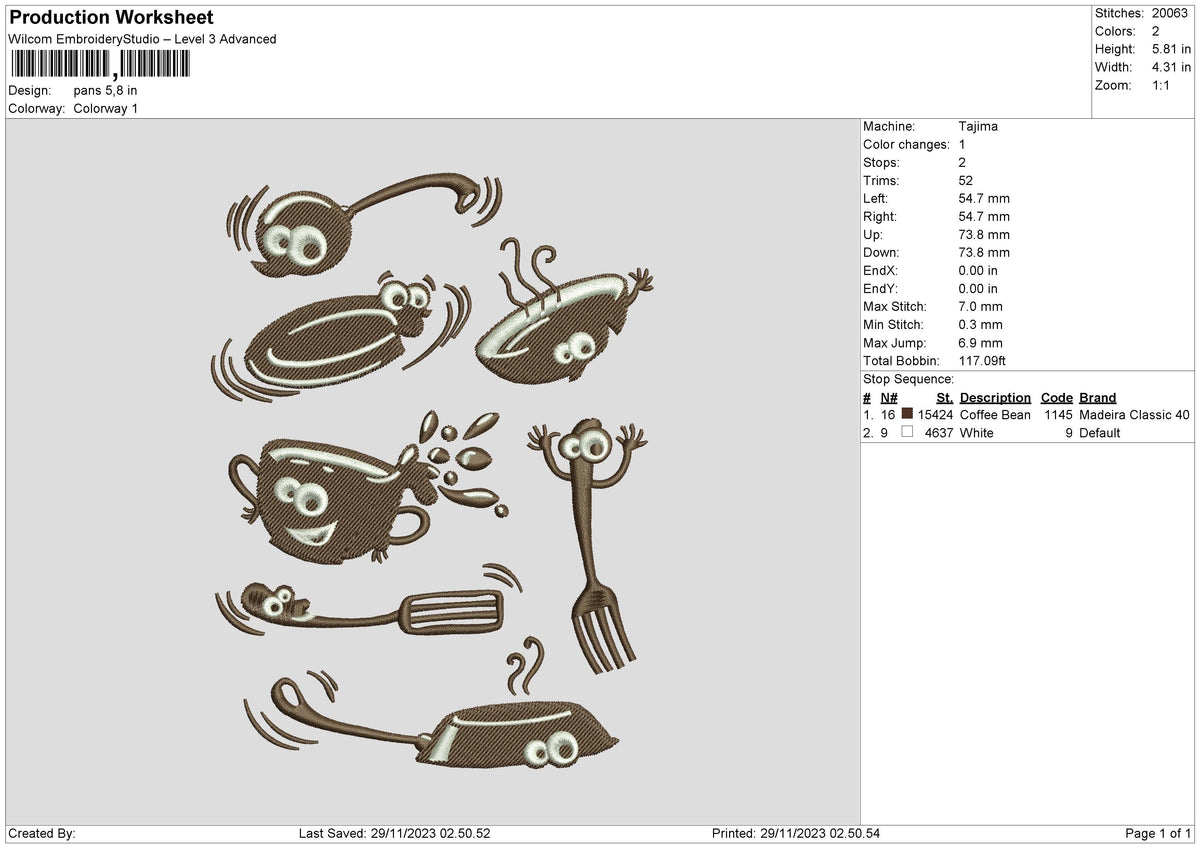 Pans Embroidery File 6 sizes