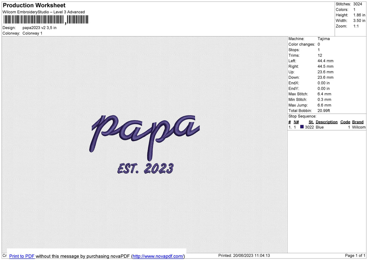 Papa 2023 Embroidery File 6 size