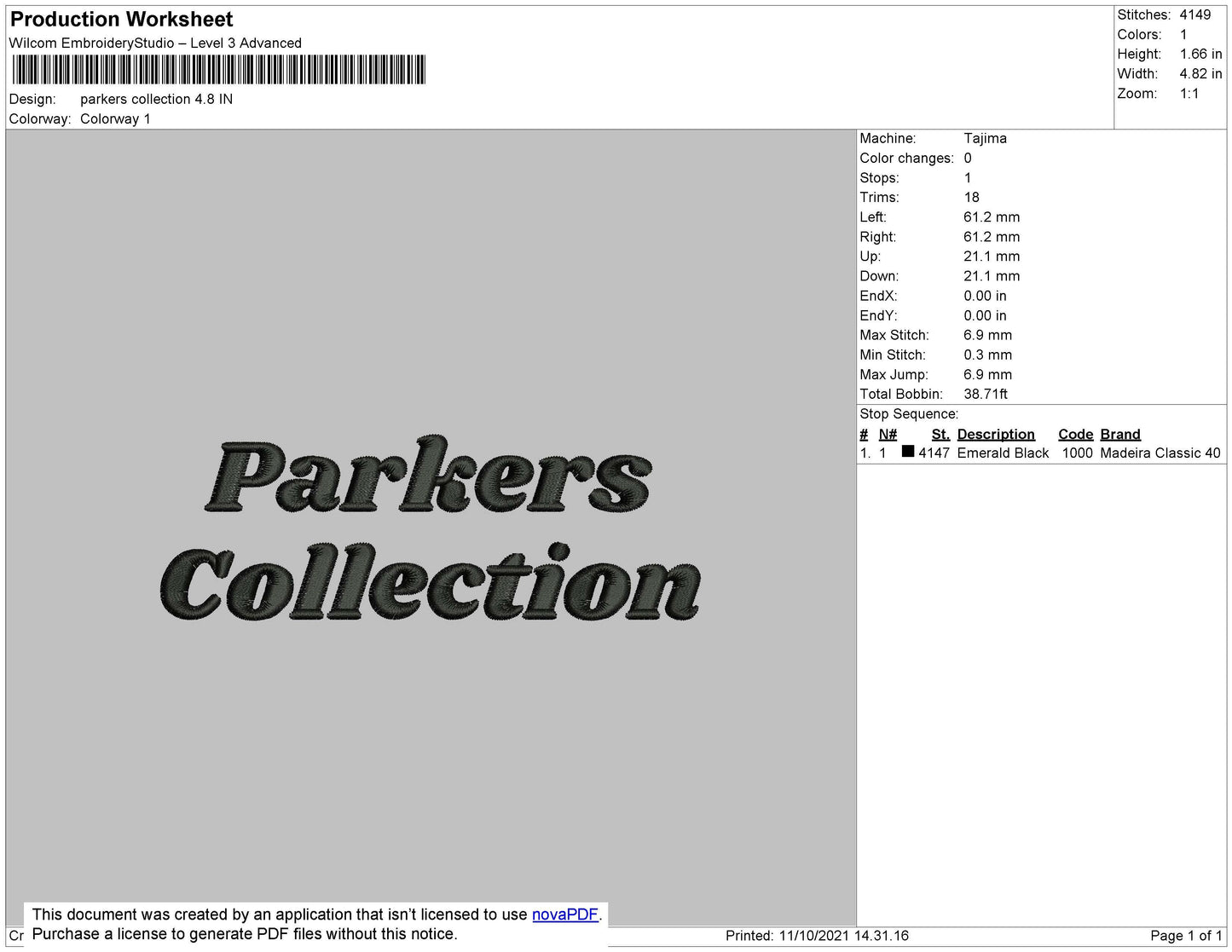 Parkers Collection Embroidery