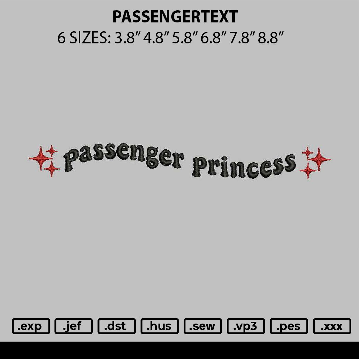 Passengertext Embroidery File 6 sizes