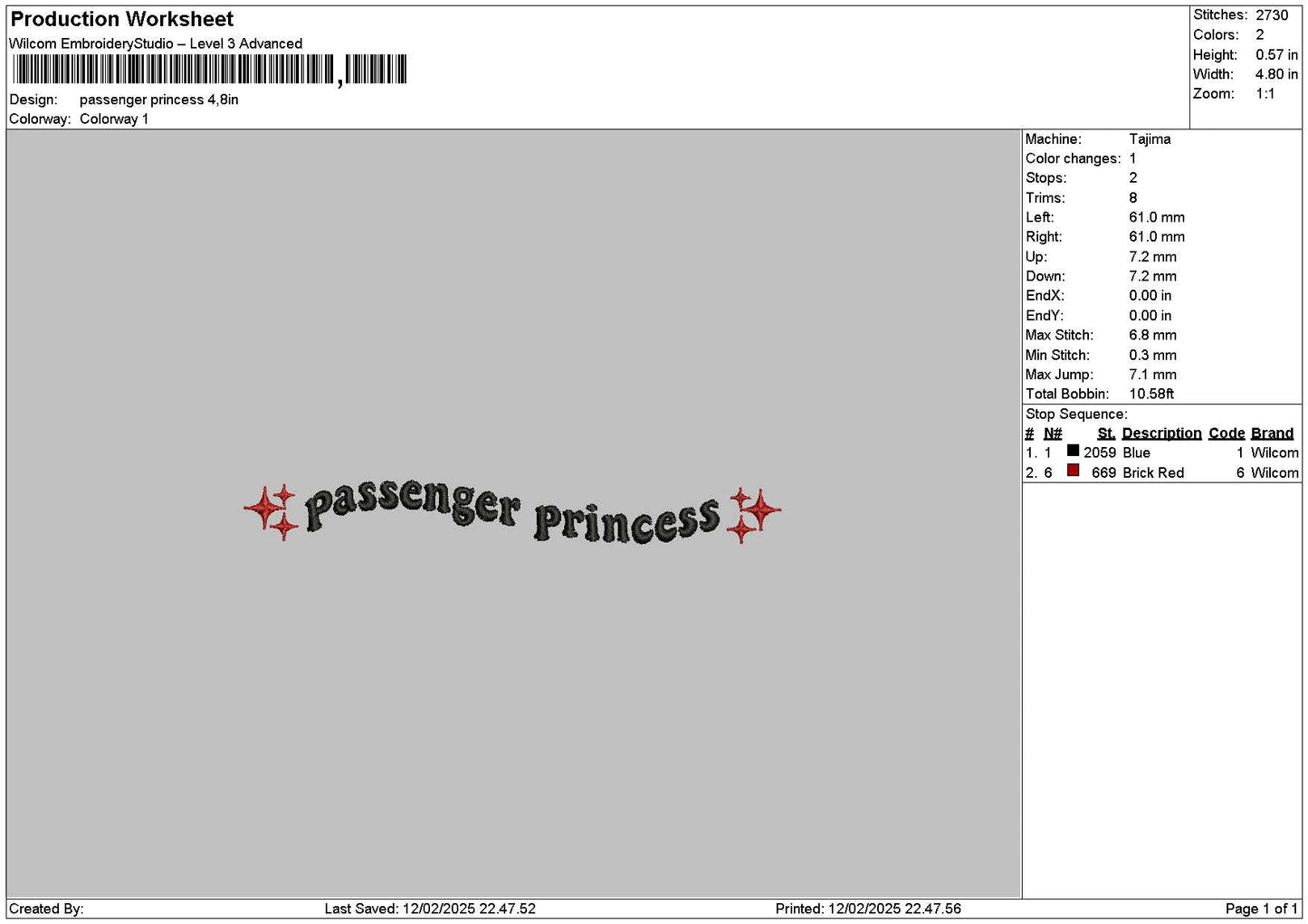 Passengertext Embroidery File 6 sizes