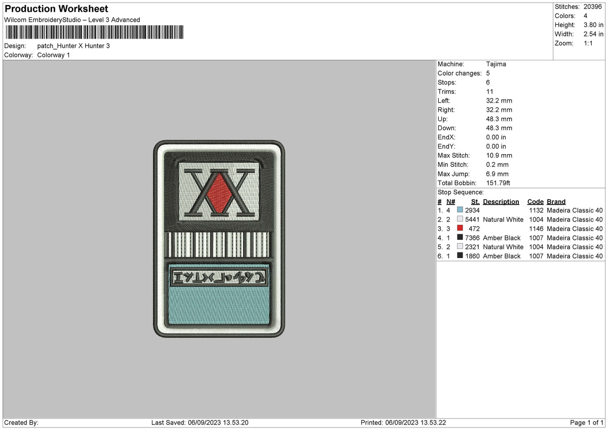 Patch Hxh Embroidery File 6 sizes