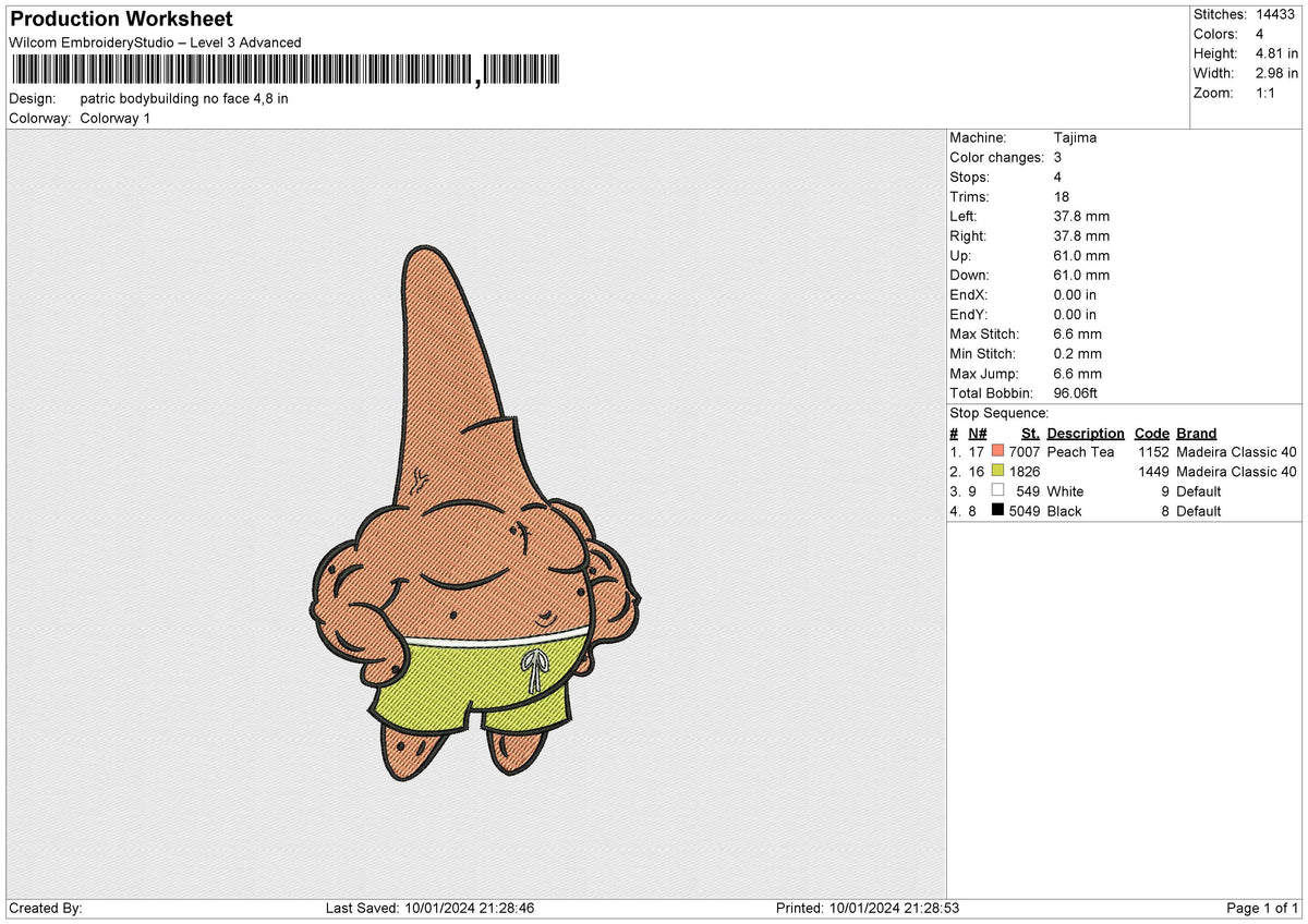 Patric bodybuilding no face Embroidery File 6 size