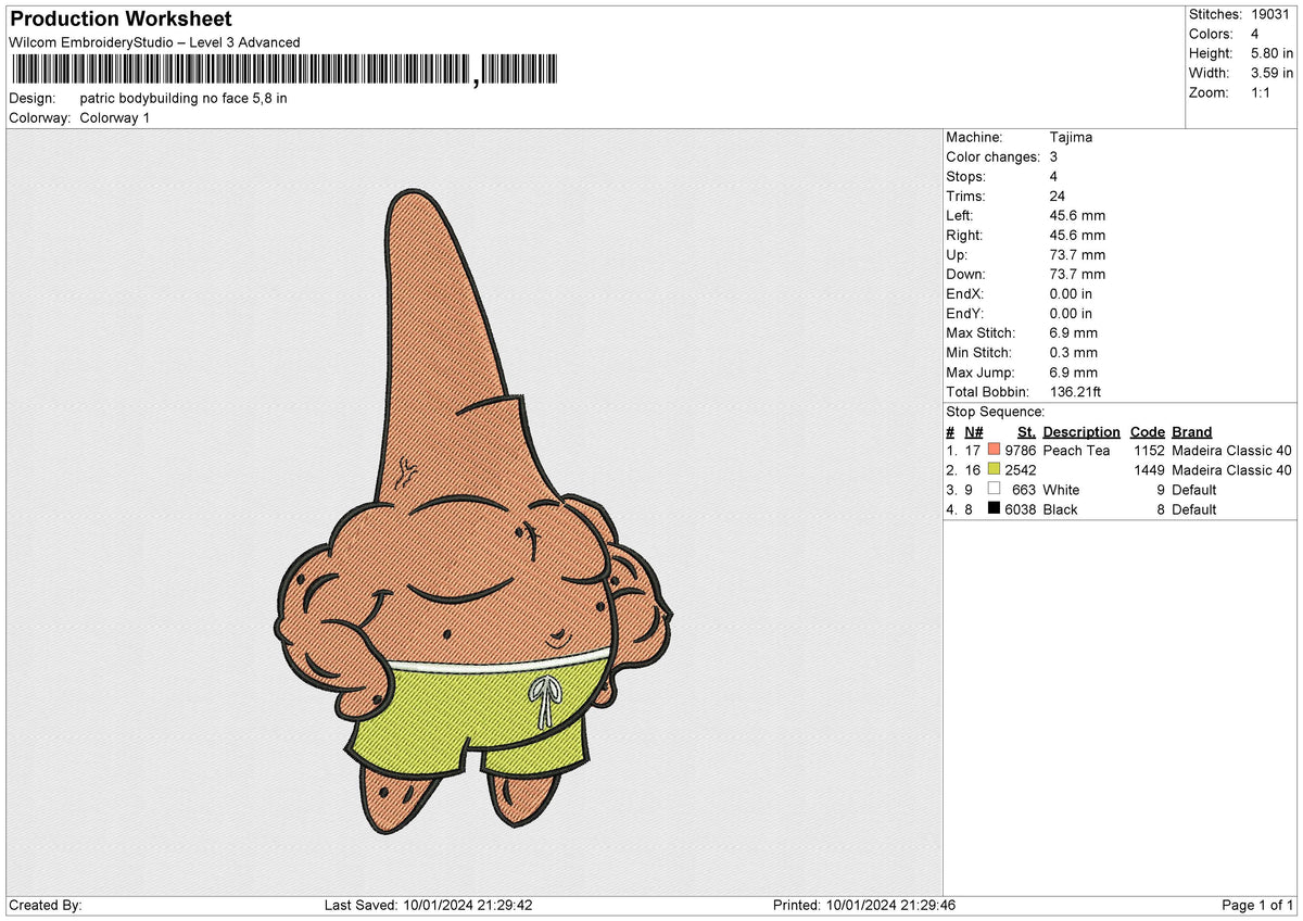 Patric bodybuilding no face Embroidery File 6 size