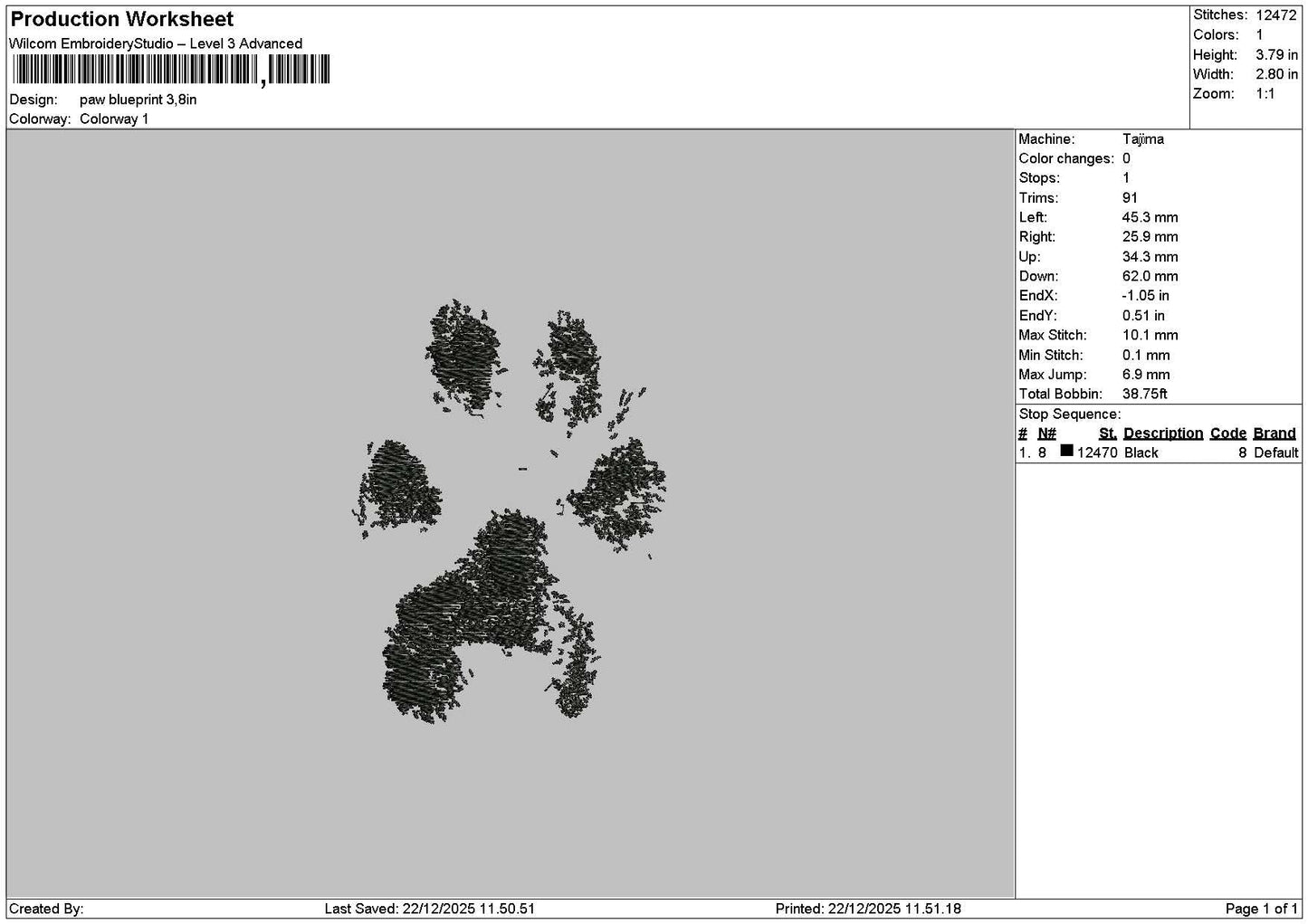 Paw Print 2212 Embroidery File 6 sizes