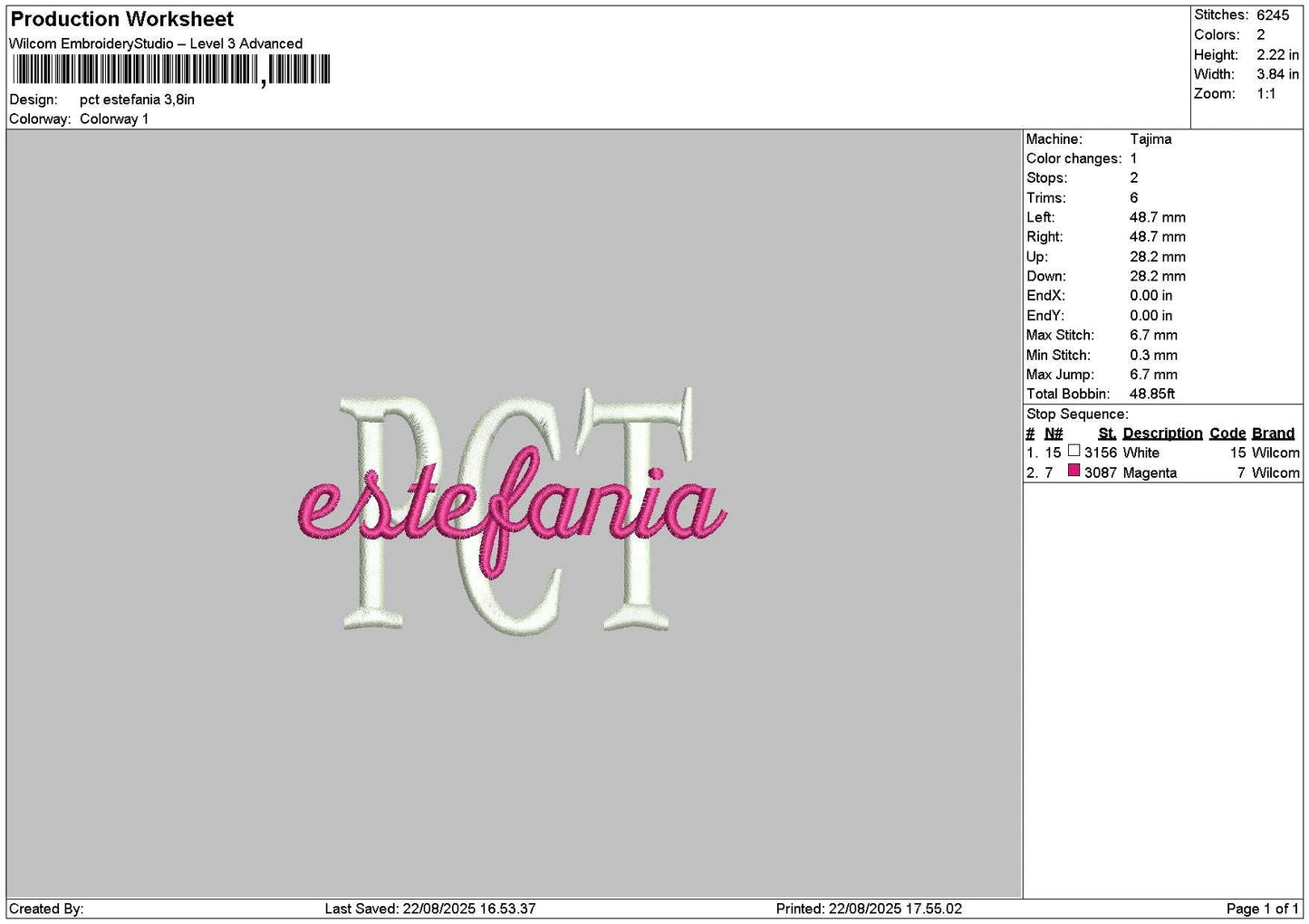 Estefaniatext Embroidery File 6 sizes