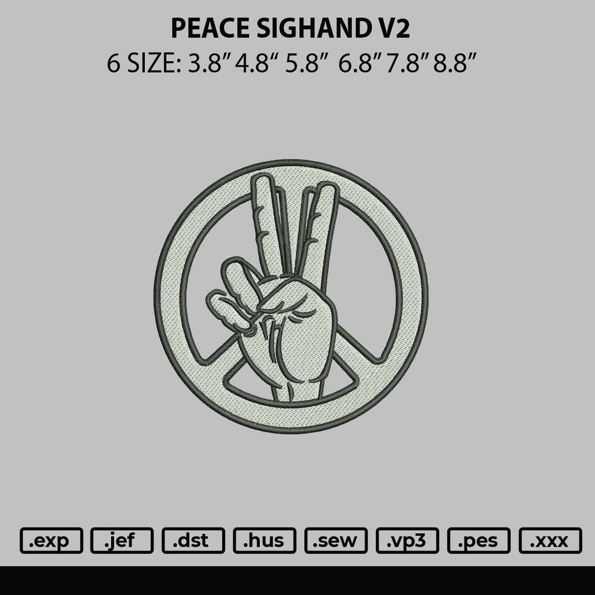 Peace Signhand Embroidery File 6 sizes