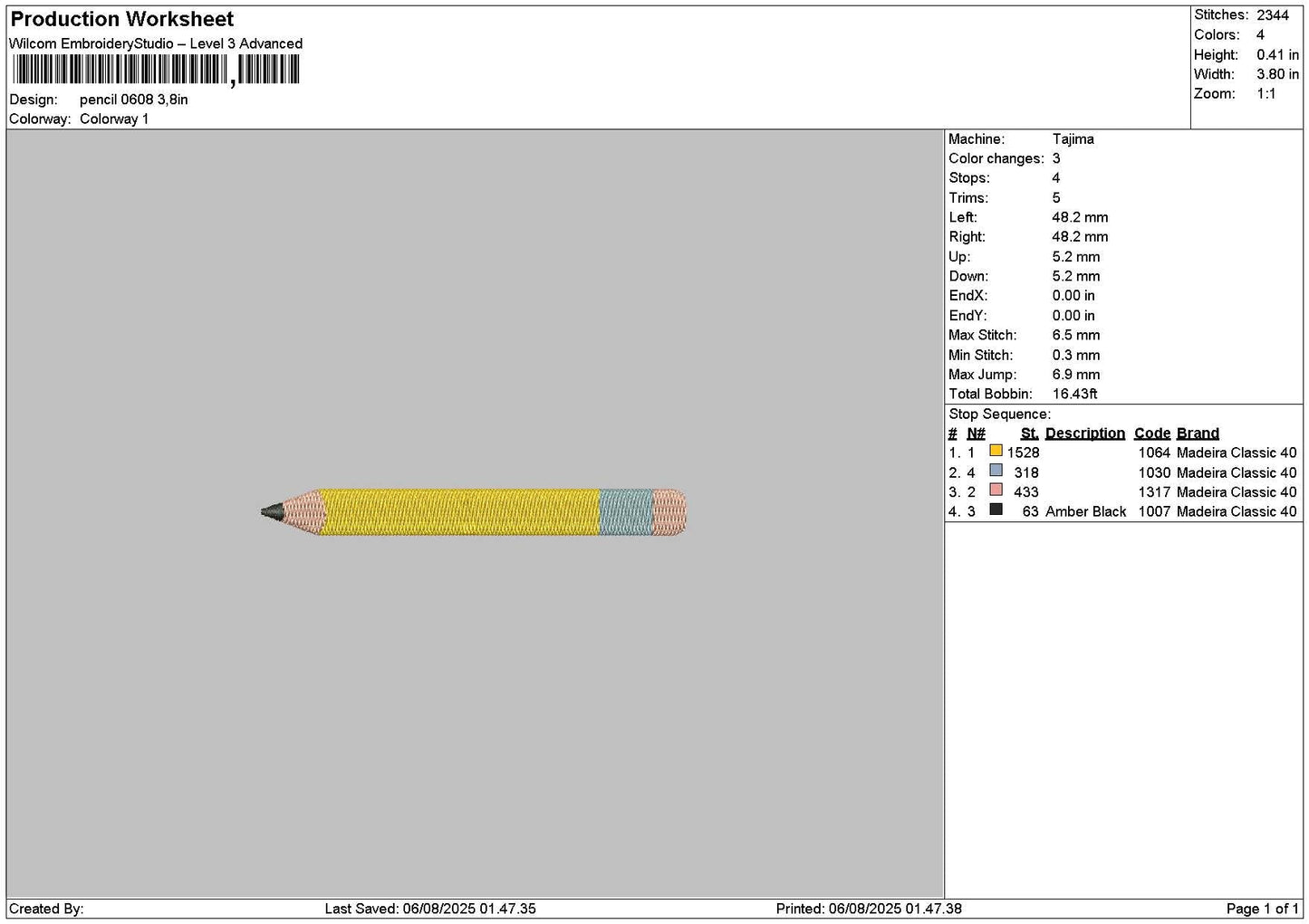 Pencil 0608 Embroidery File 6 sizes