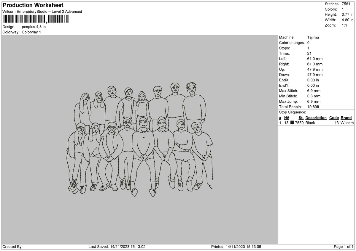 Peoples Line Embroidery File 6 sizes