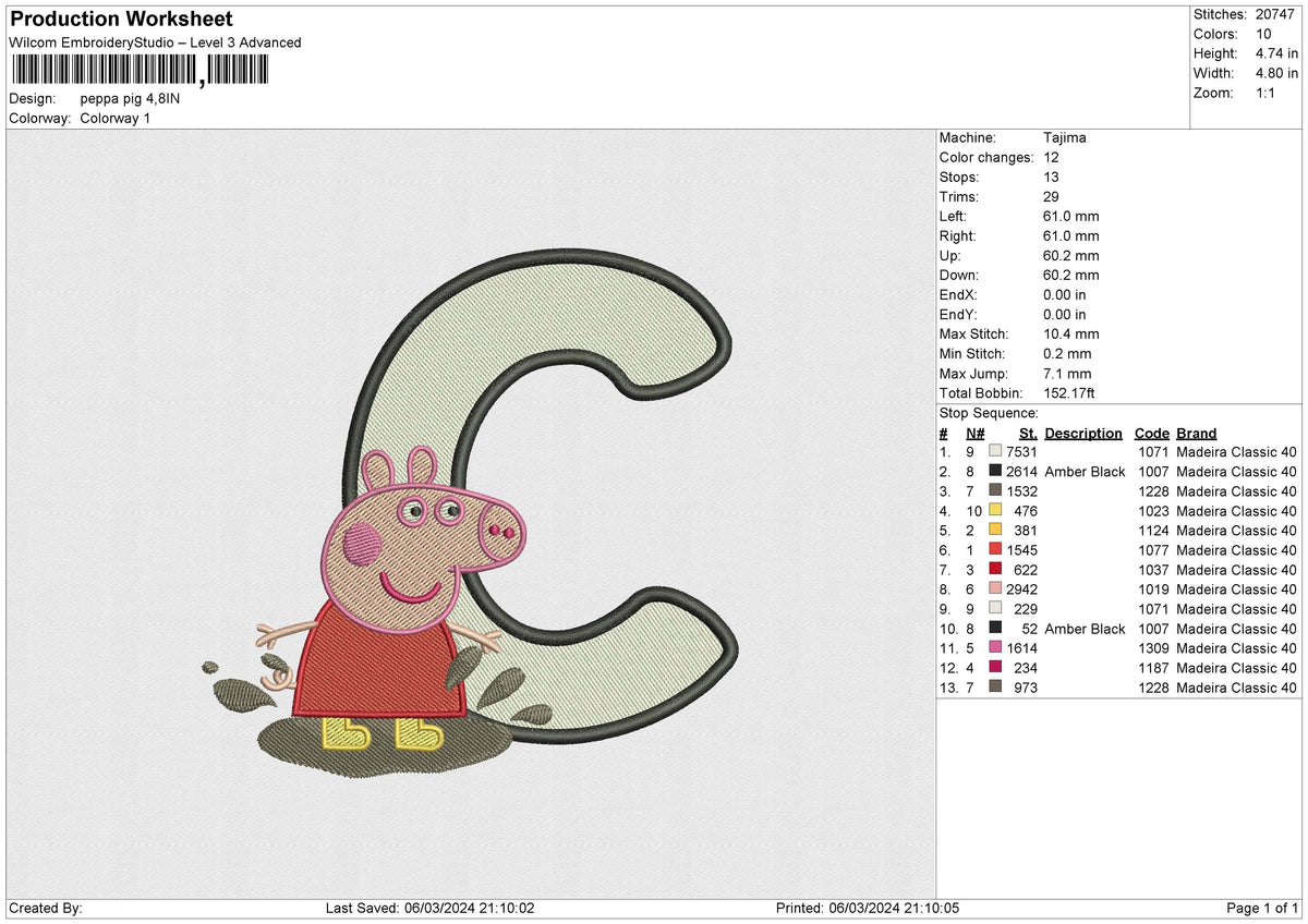 Peppa Pig Embroidery File 6 size