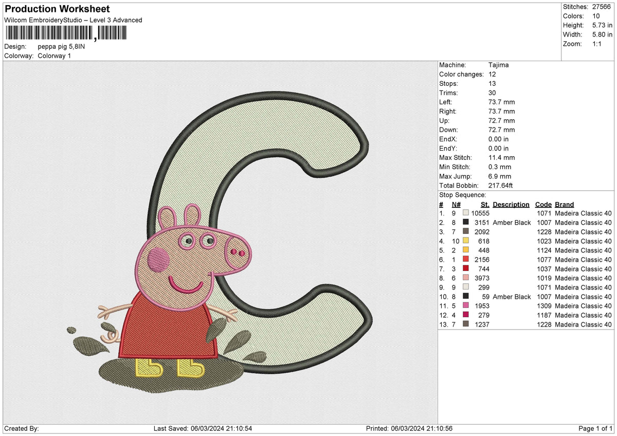 Peppa Pig Embroidery File 6 size
