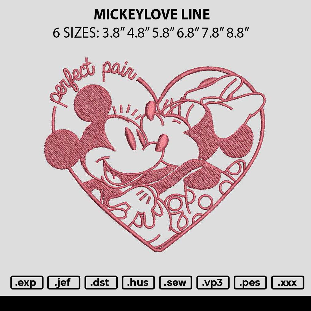 Mickeylove Line Embroidery File 6 sizes