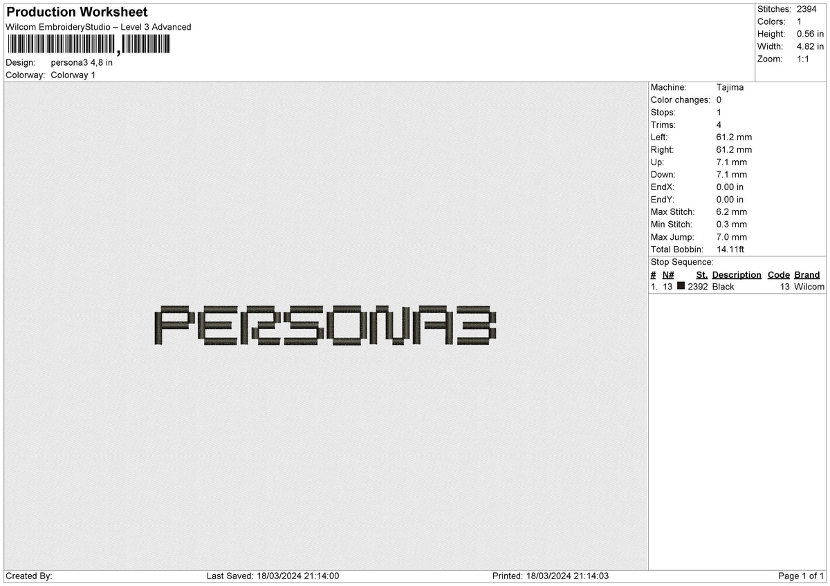 Persona3 Embroidery File 6 size