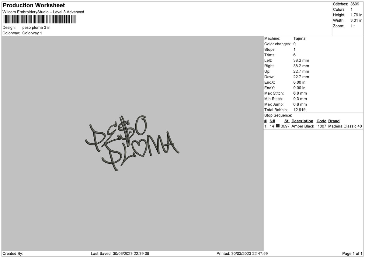 Peso P Embroidery File 6 sizes