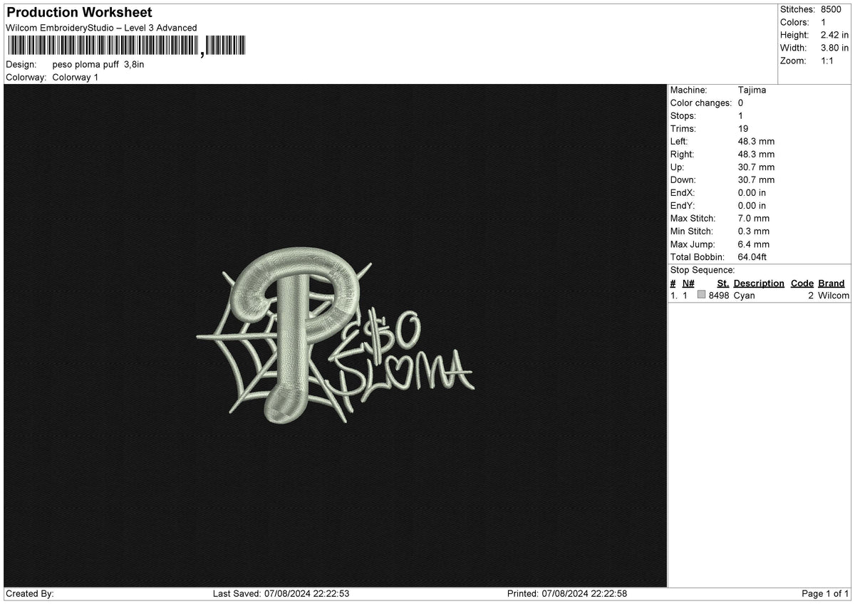 Peso Ploma puff Embroidery File 6 size