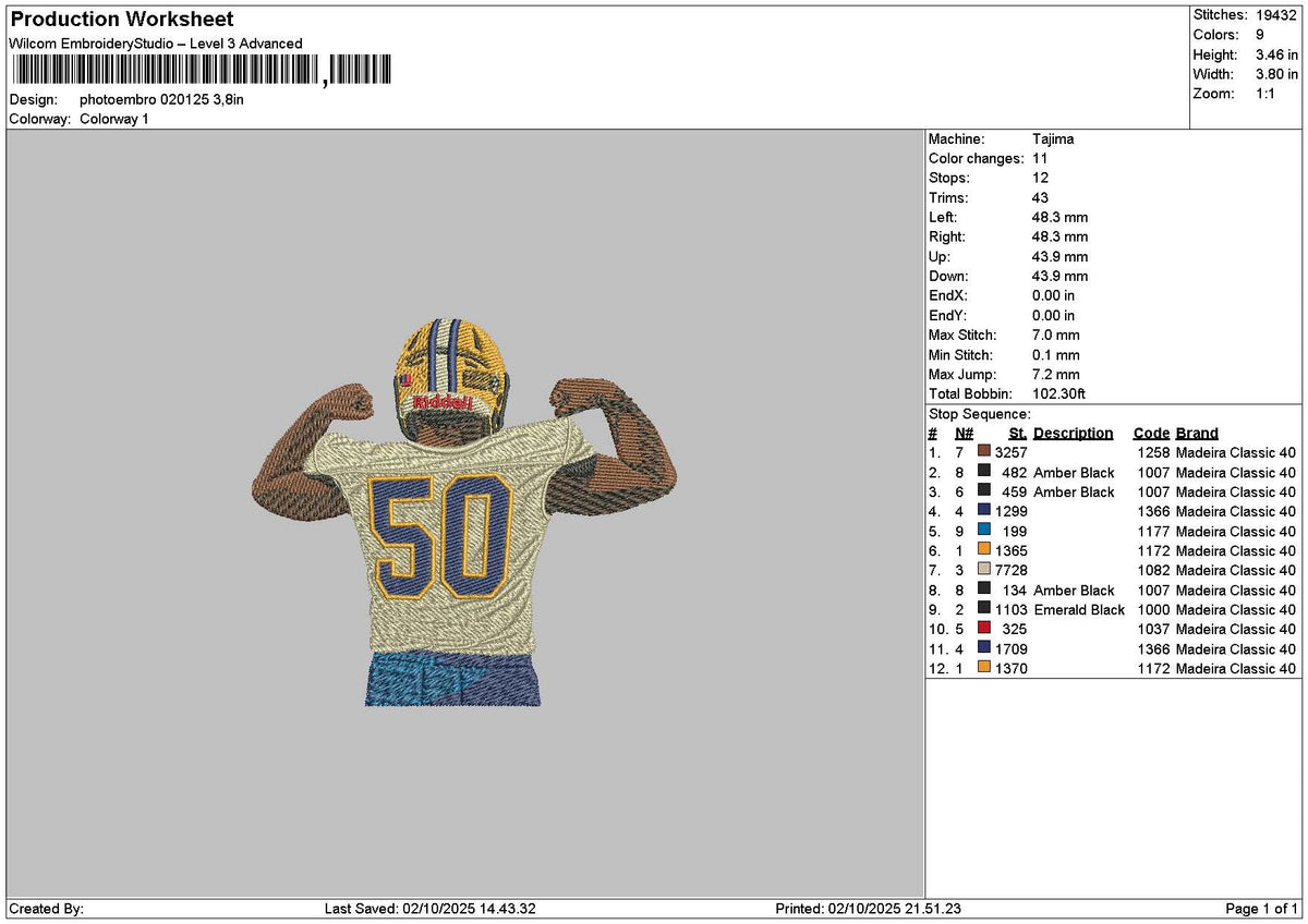 Player 50 Embroidery File 6 sizes