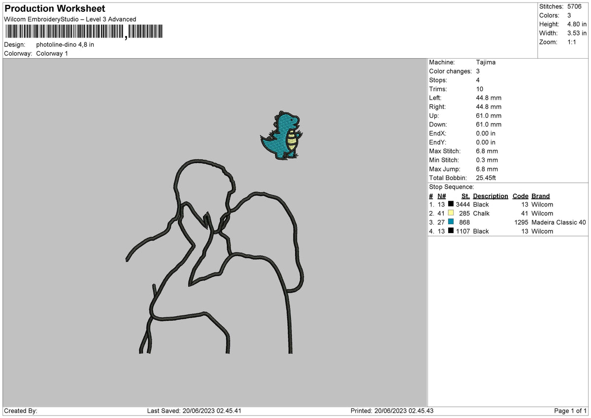 Photoline Dino Embroidery File 6 sizes