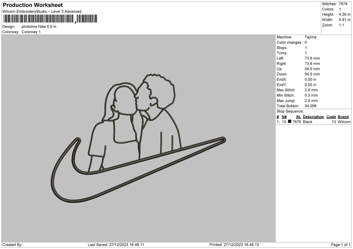Photoline Swoosh Embroidery File 6 sizes