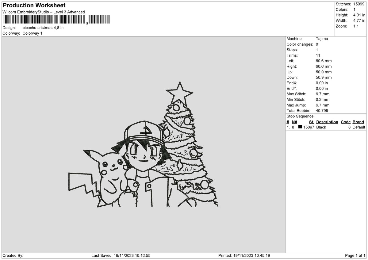 Poke Xmas Line Embroidery File 6 sizes