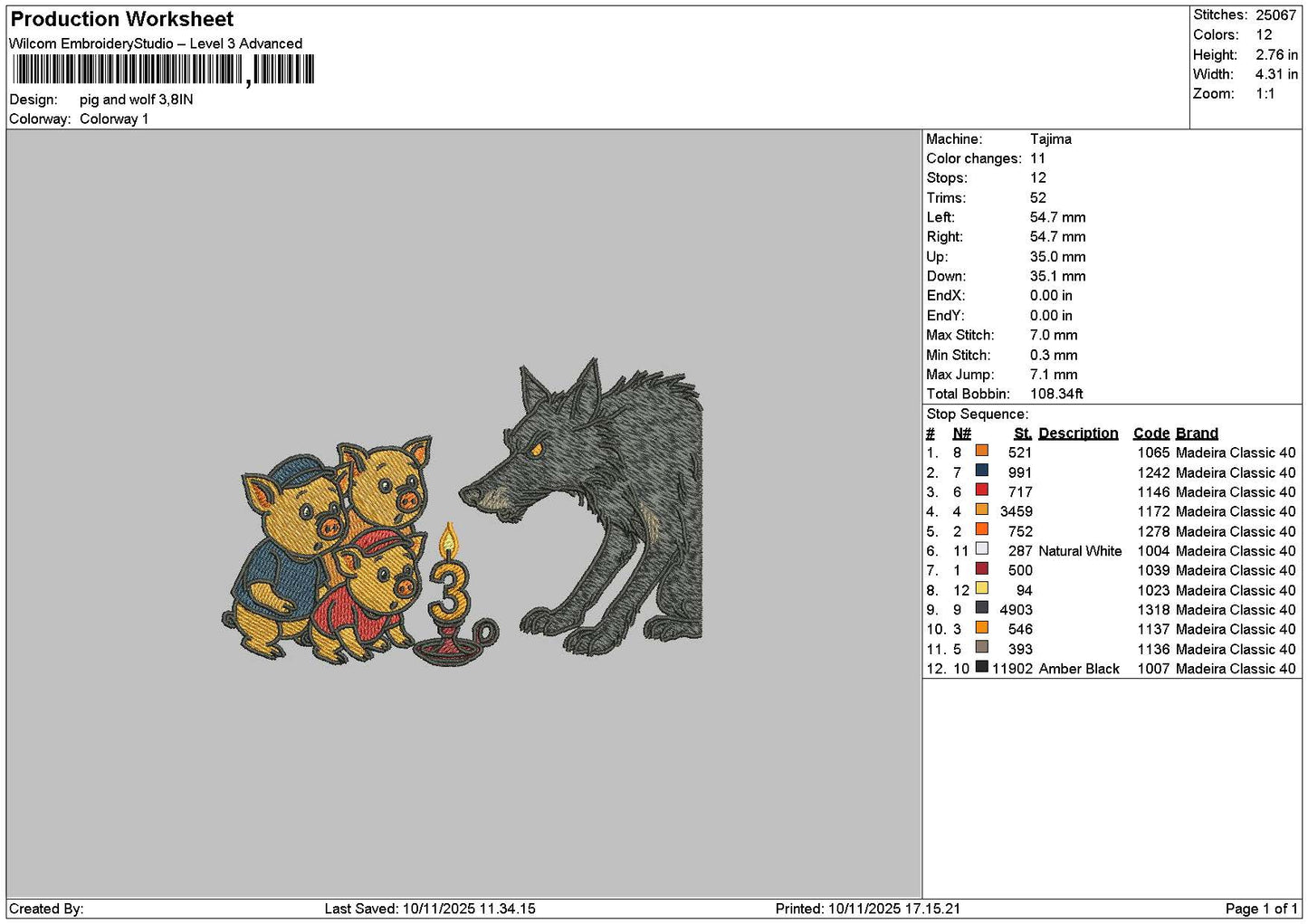 Pigs Wolf Embroidery File 6 sizes