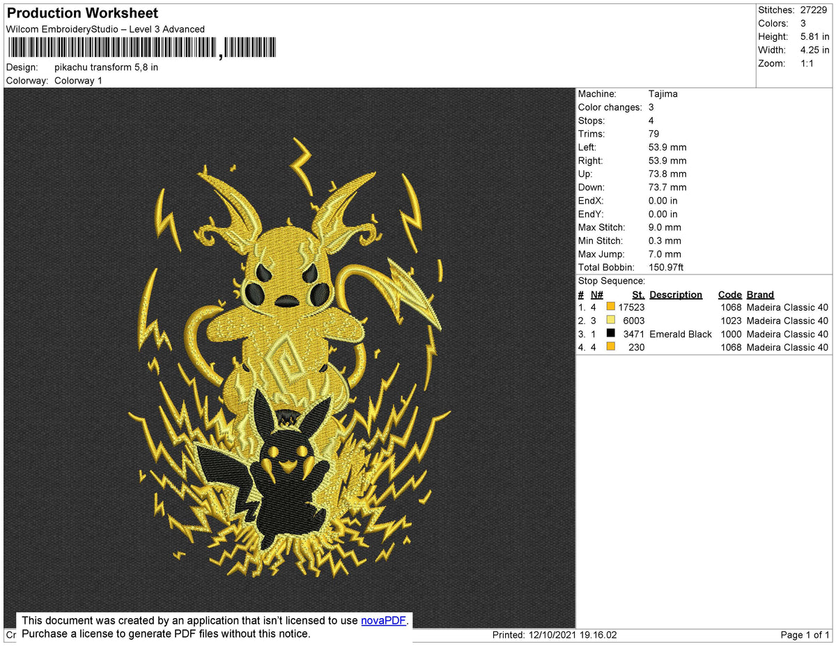 Pikachu Transform Embroidery