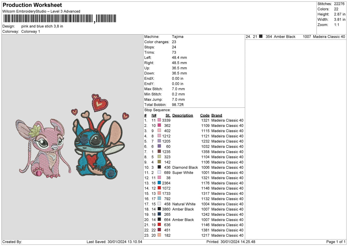 Pink Blue Stitch Embroidery File 6 sizes