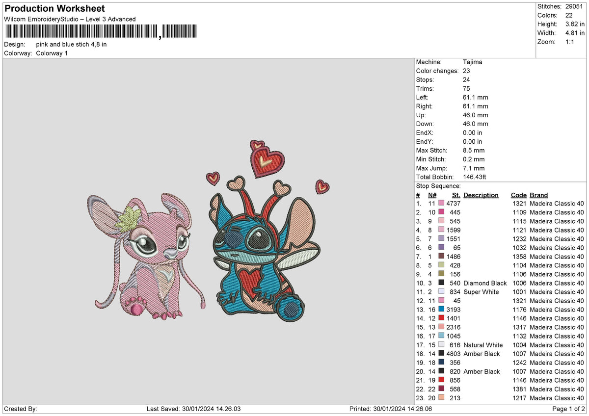 Pink Blue Stitch Embroidery File 6 sizes