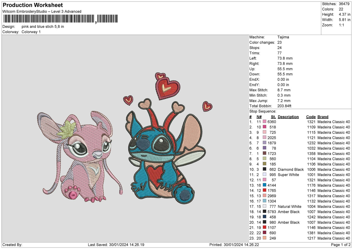 Pink Blue Stitch Embroidery File 6 sizes
