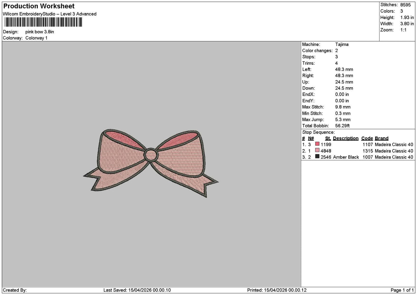 Pink Bow Embroidery File 6 sizes