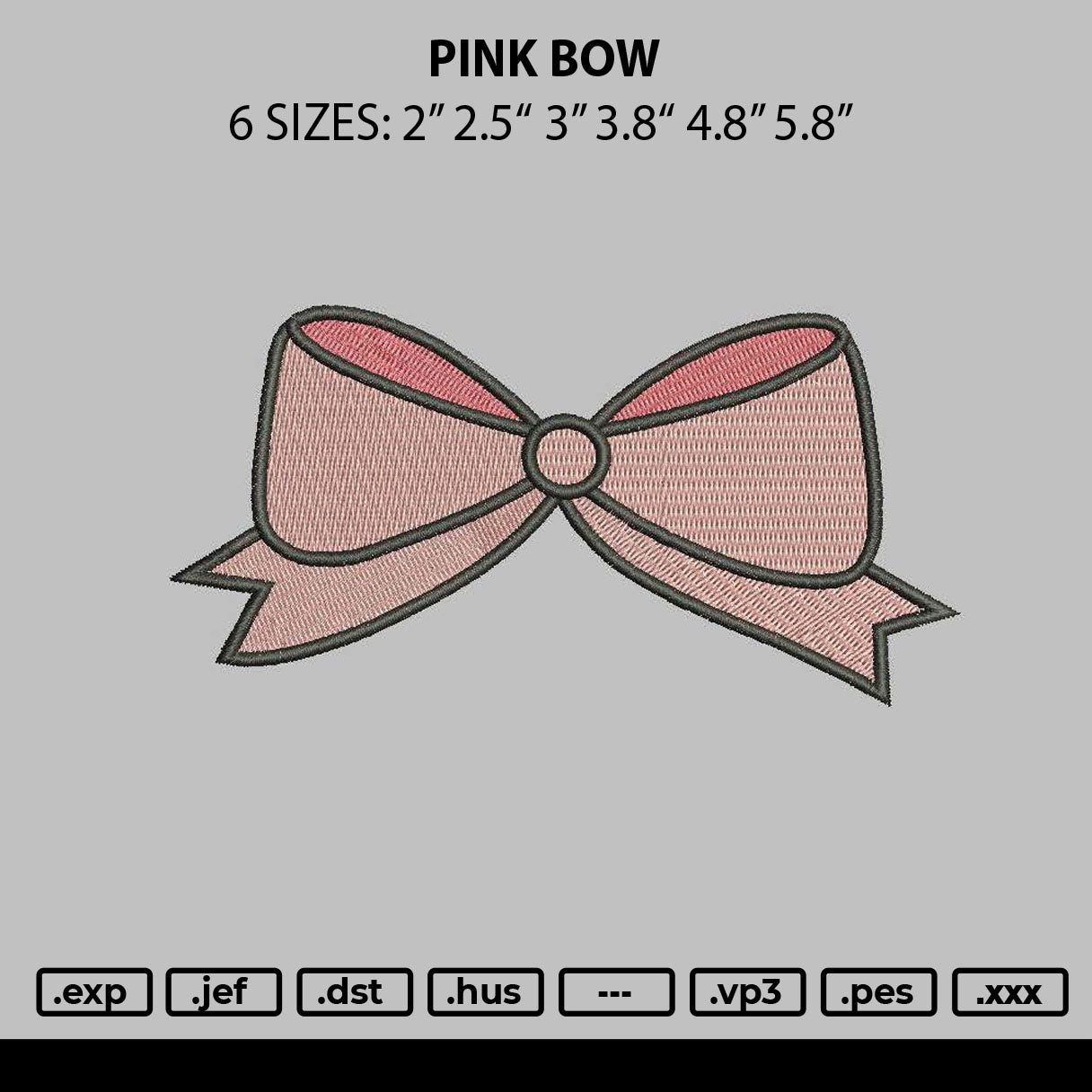 Pink Bow Embroidery File 6 sizes
