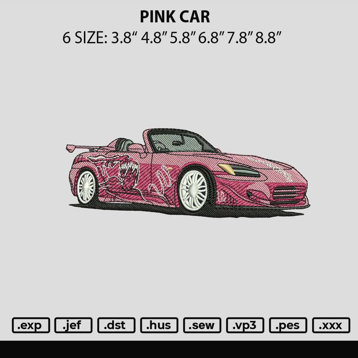 Pink Car Embroidery File 6 sizes