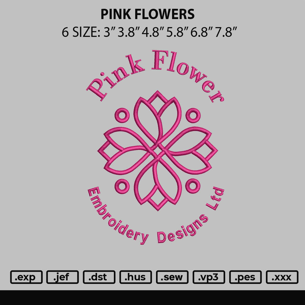 Pink Flower Embroidery File 6 sizes