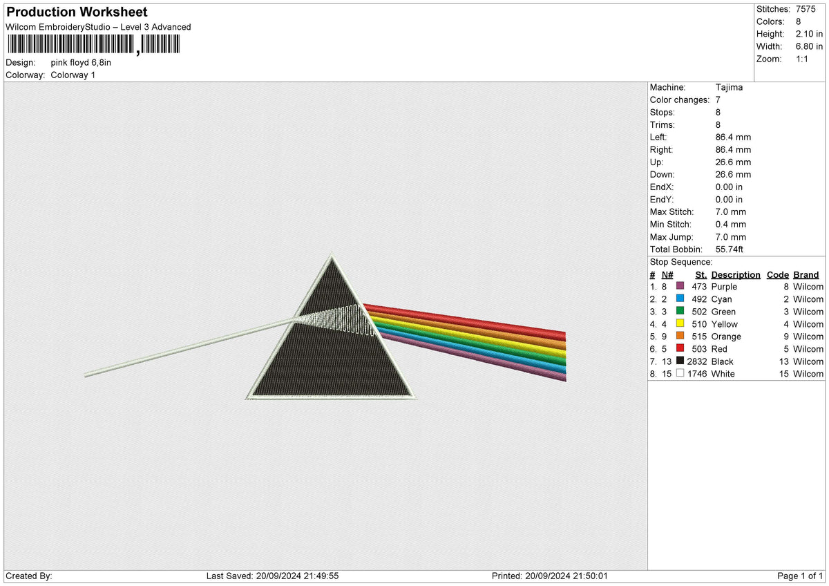 Pink floyd Embroidery File 6 size