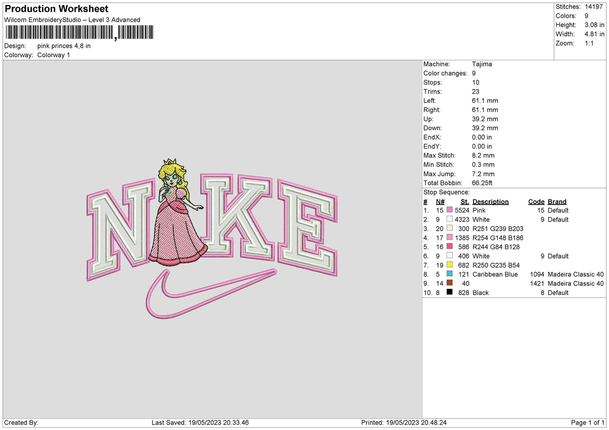 Nike Princess V3 Embroidery File 6 sizes