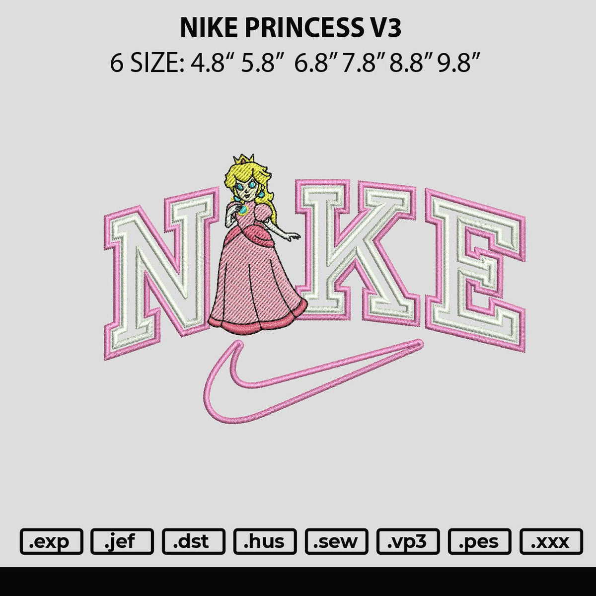 Nike Princess V3 Embroidery File 6 sizes
