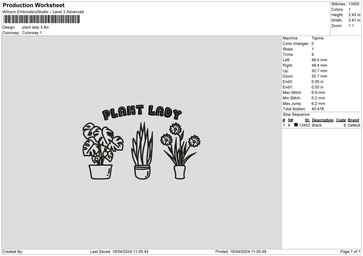Plant1604 Embroidery File 6 sizes