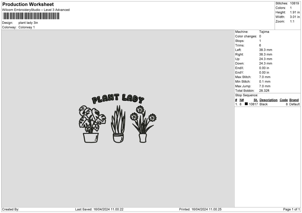 Plant1604 Embroidery File 6 sizes