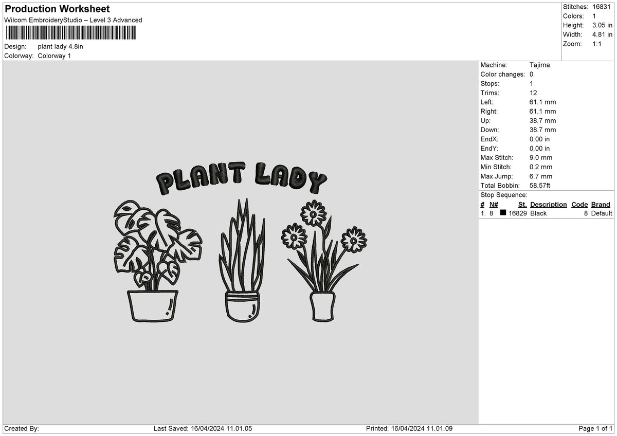 Plant1604 Embroidery File 6 sizes