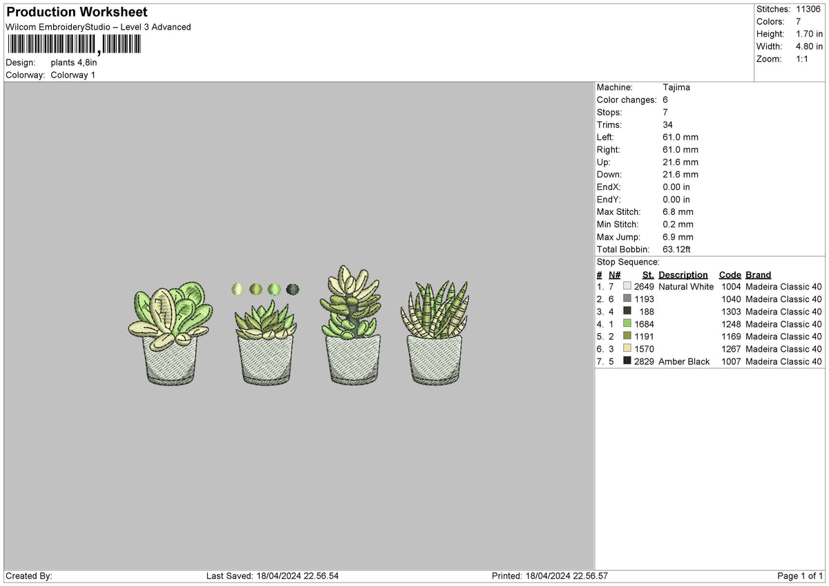 Plants1804 Embroidery File 6 sizes