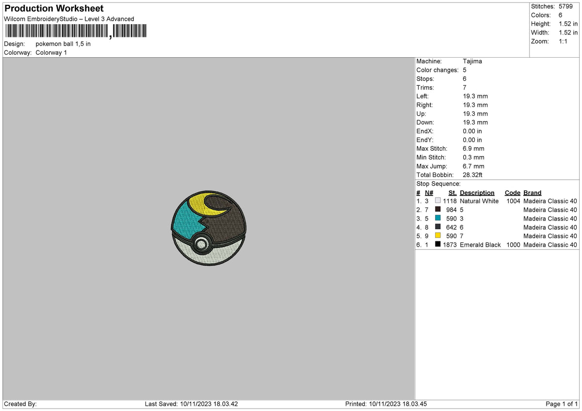Pokeball Black Embroidery File 6 sizes