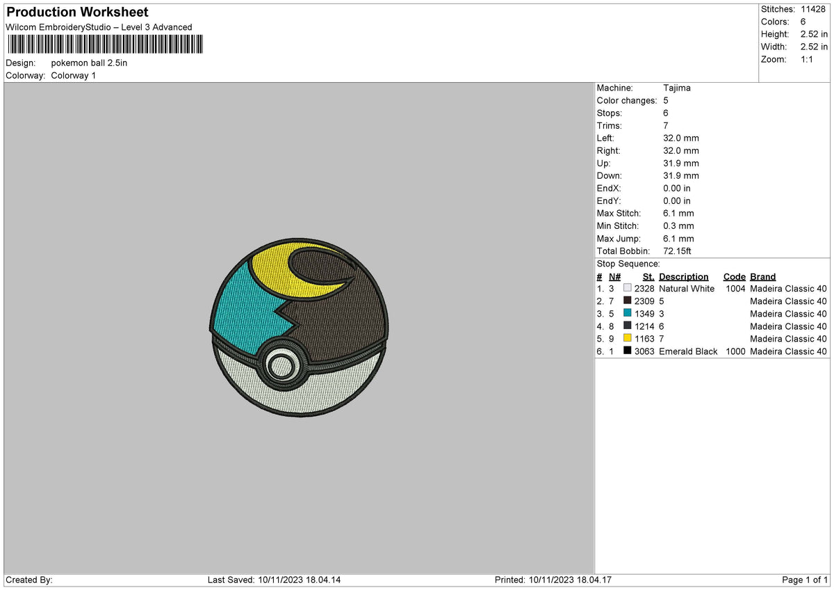 Pokeball Black Embroidery File 6 sizes