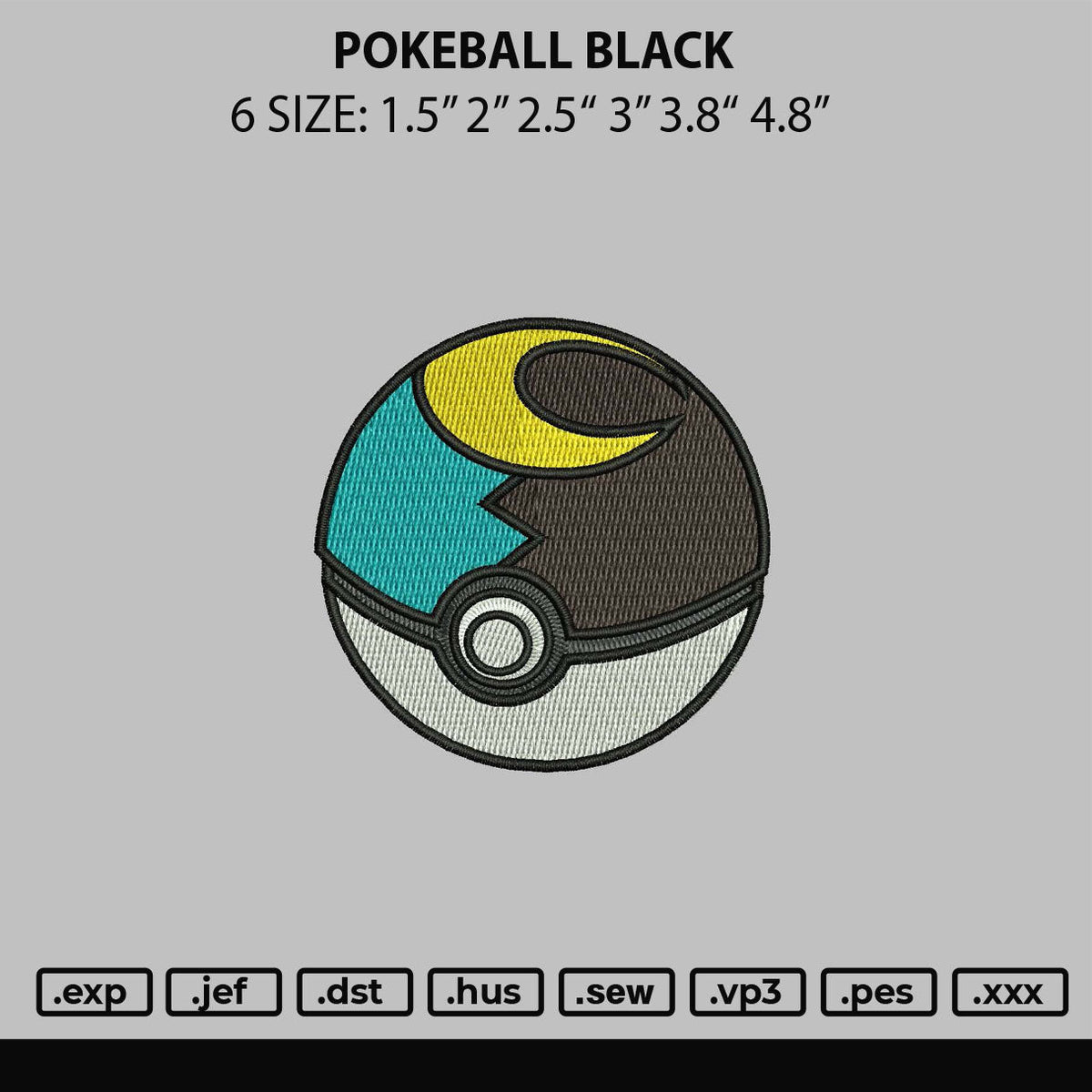 Pokeball Black Embroidery File 6 sizes
