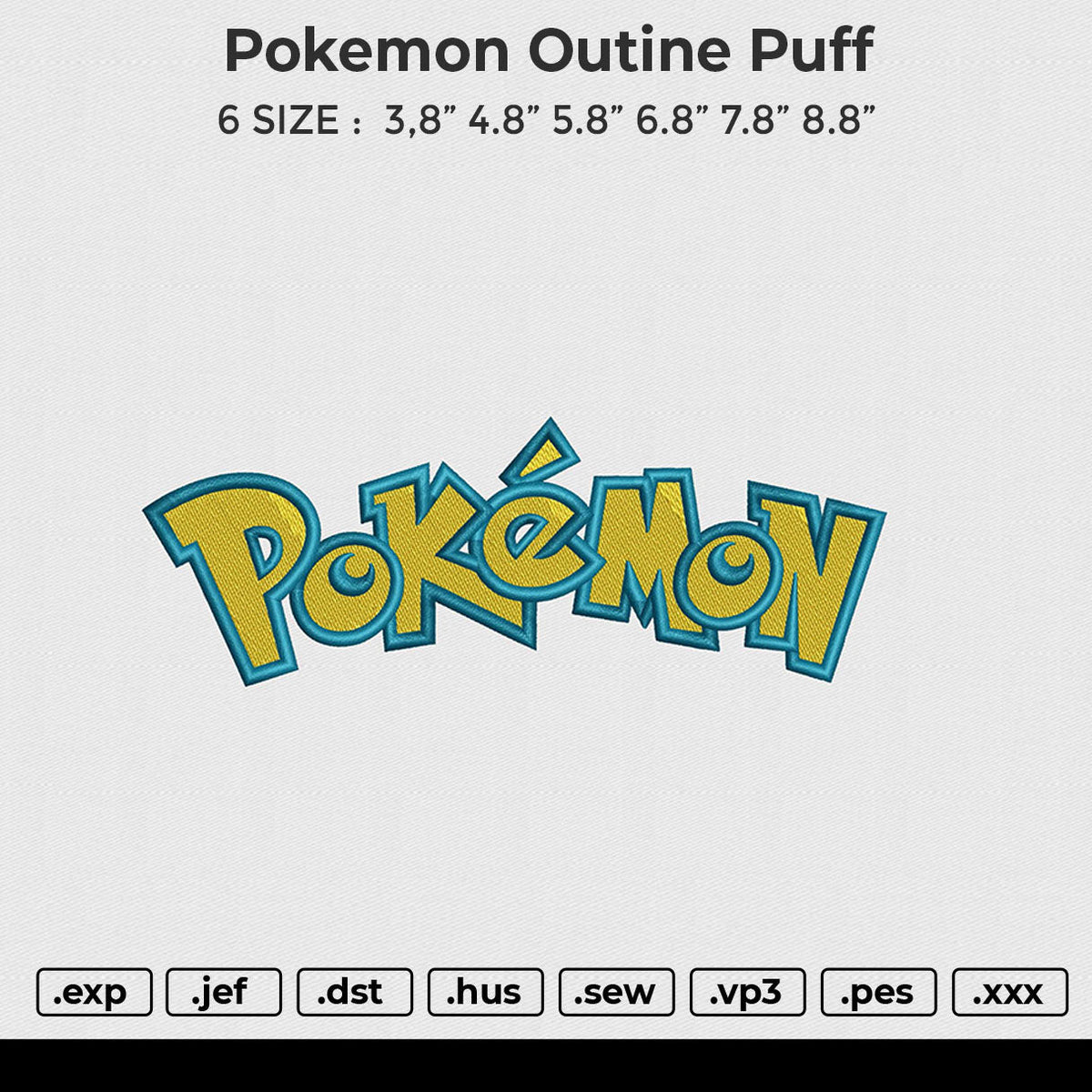 Pokemon outine Puff Embroidery 6 size
