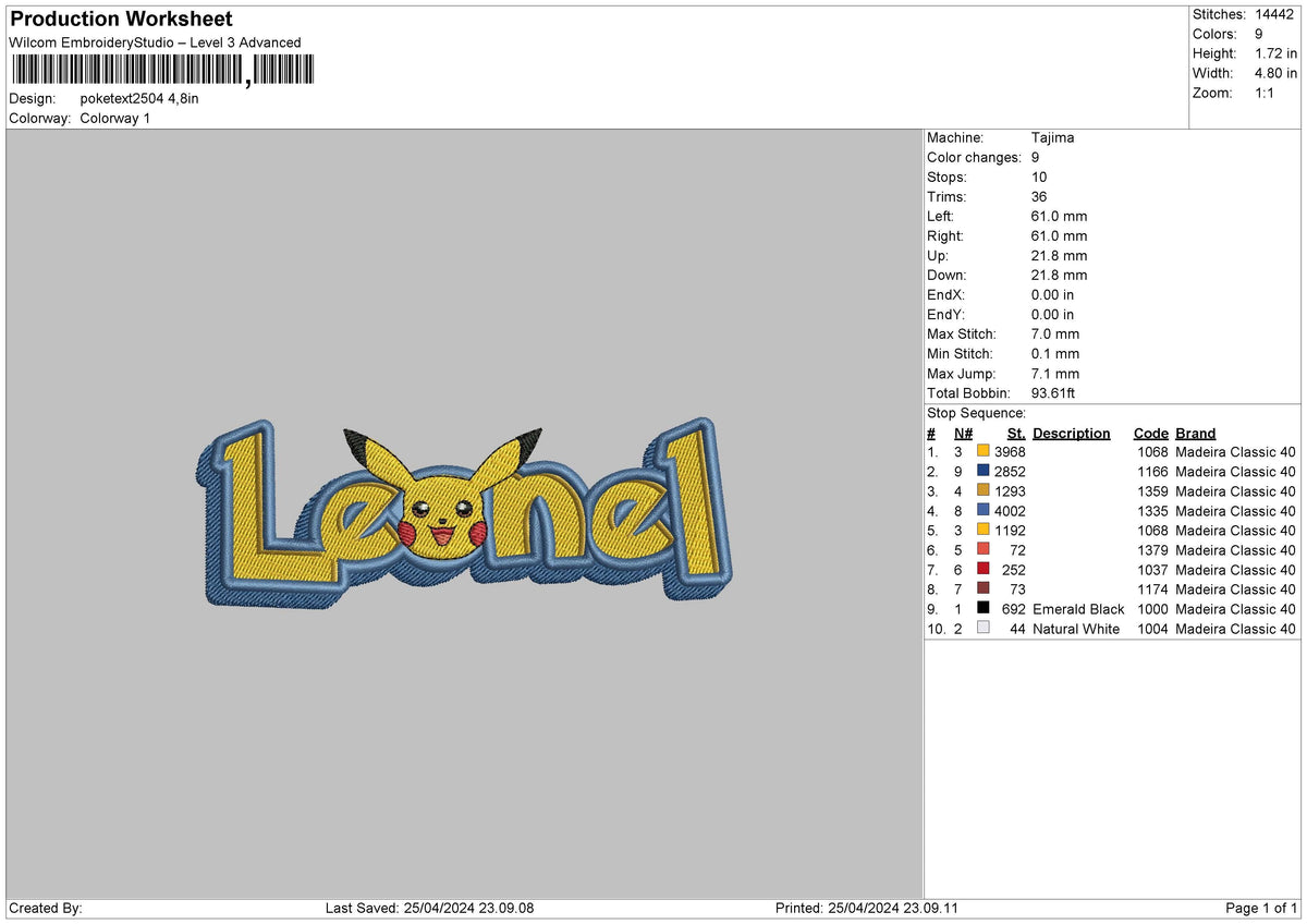 Poketext2504 Embroidery File 6 sizes