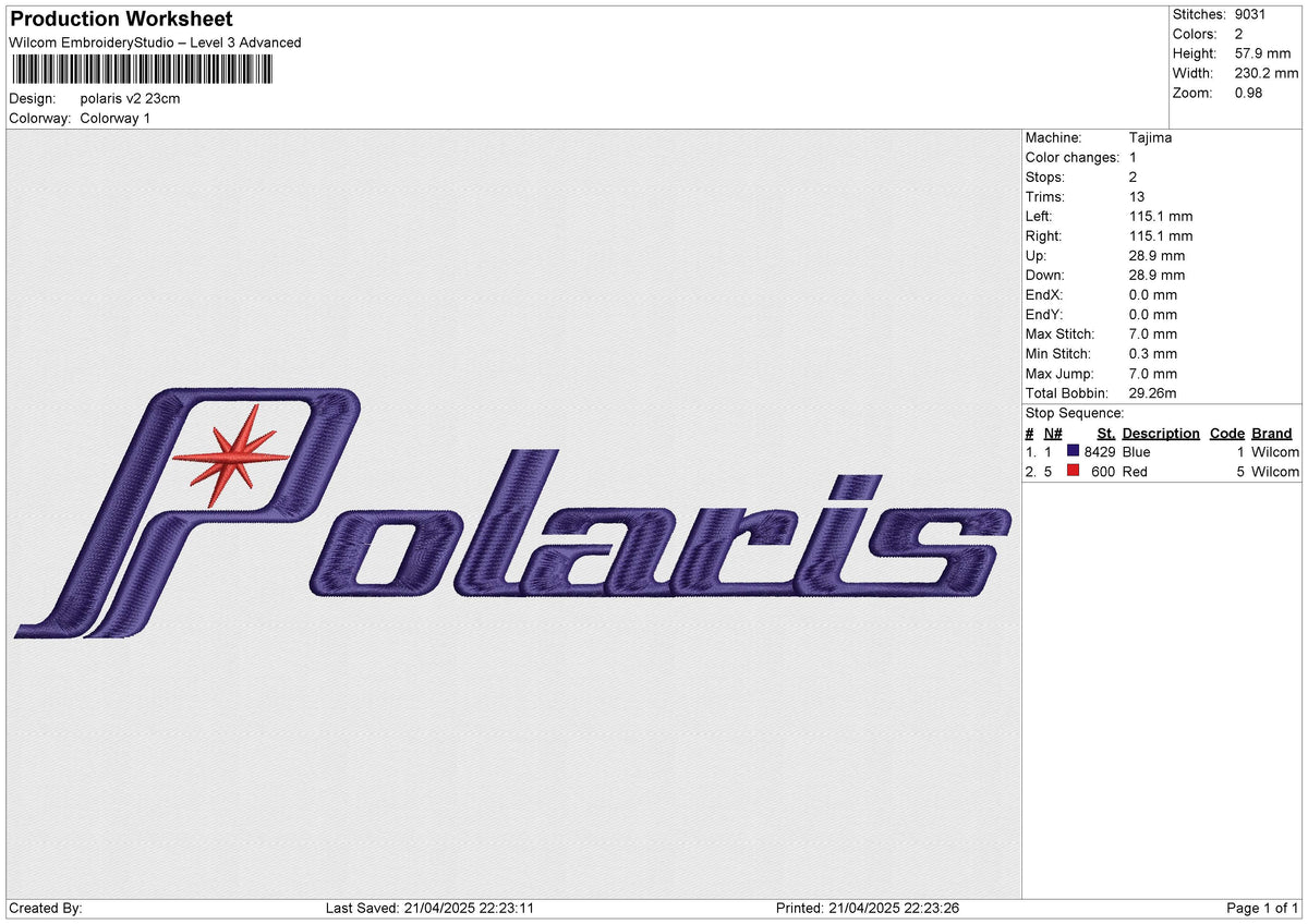 Polaris v2 Embroidery File 6 size