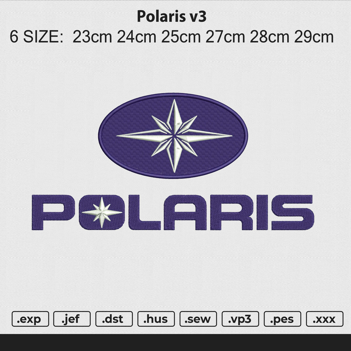Polaris v3 Embroidery File 6 size