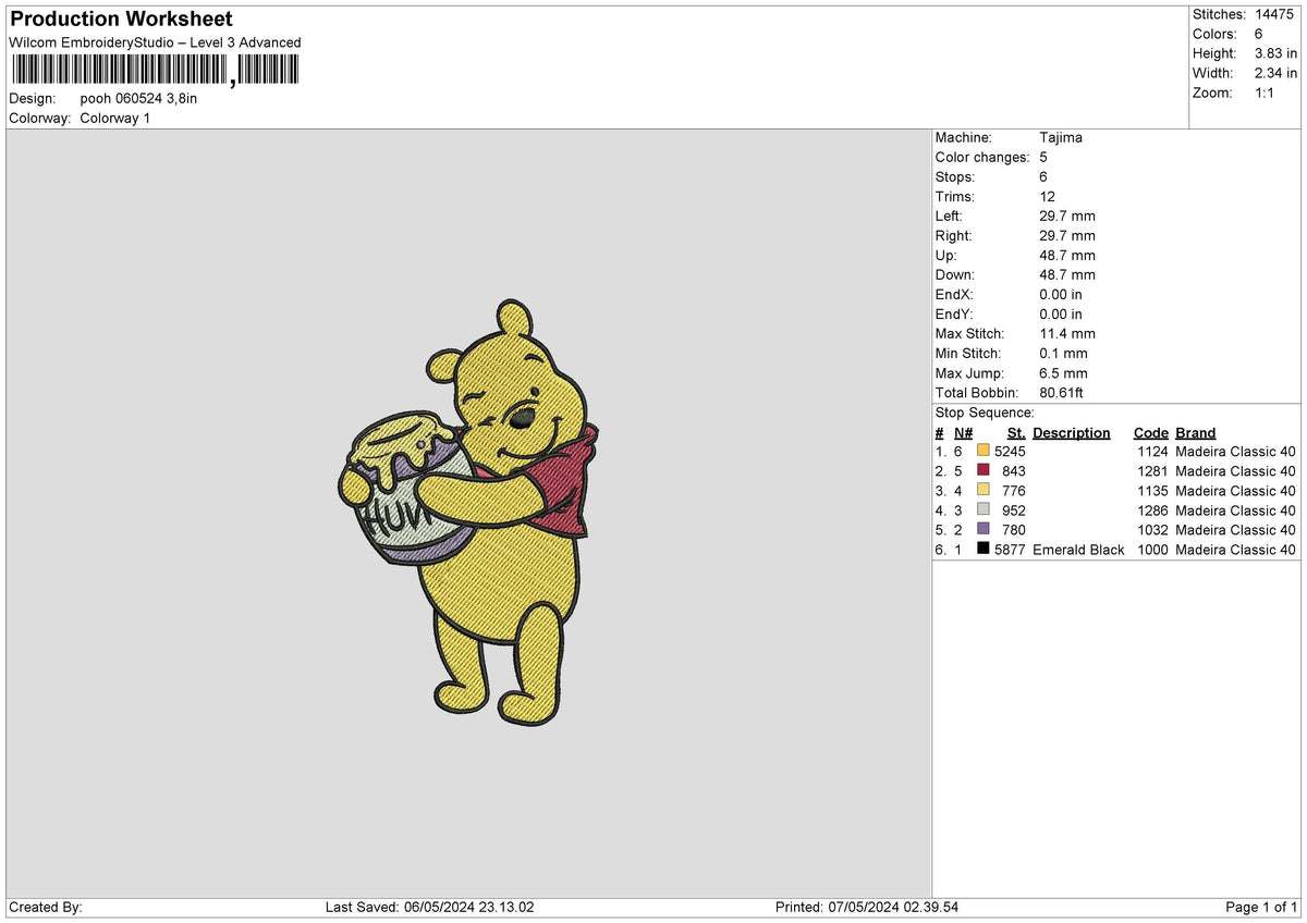 Pooh0605 Embroidery File 6 sizes